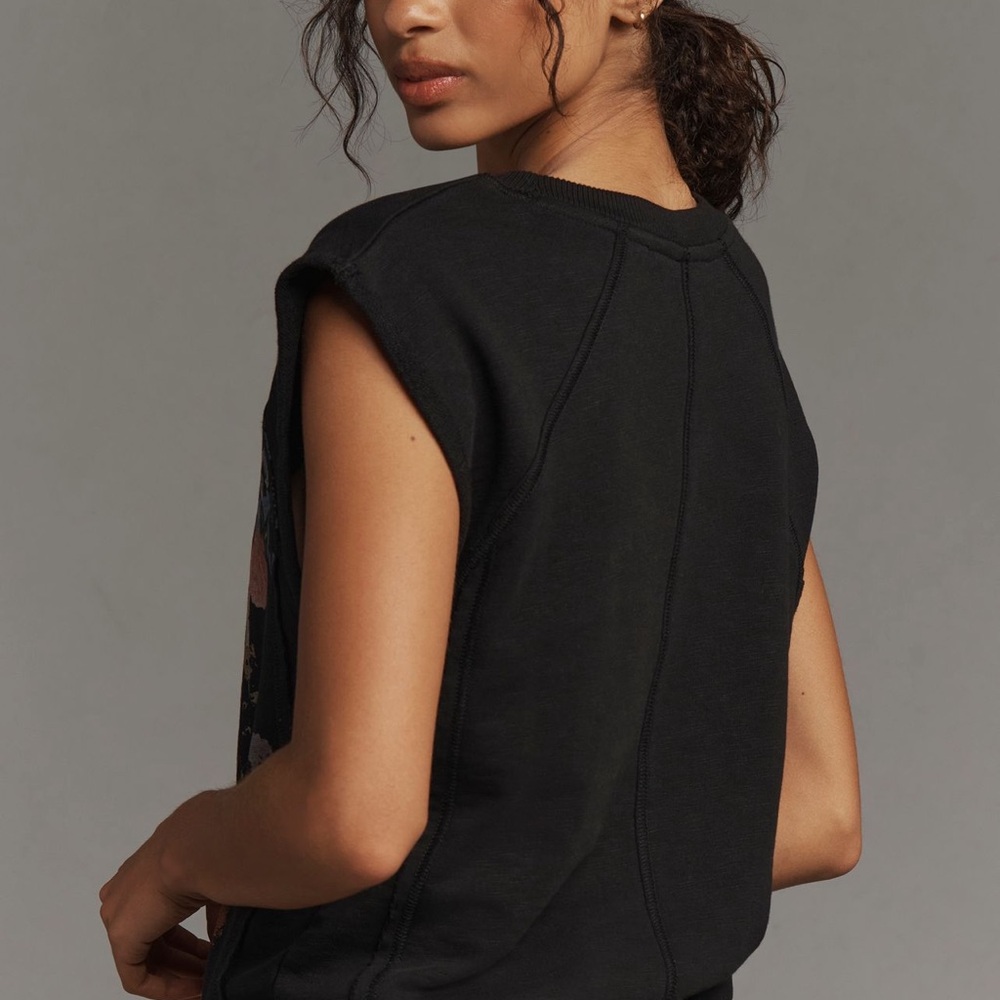 Pilcro Black Floral Graphic Muscle Tee - Picture 2 of 5